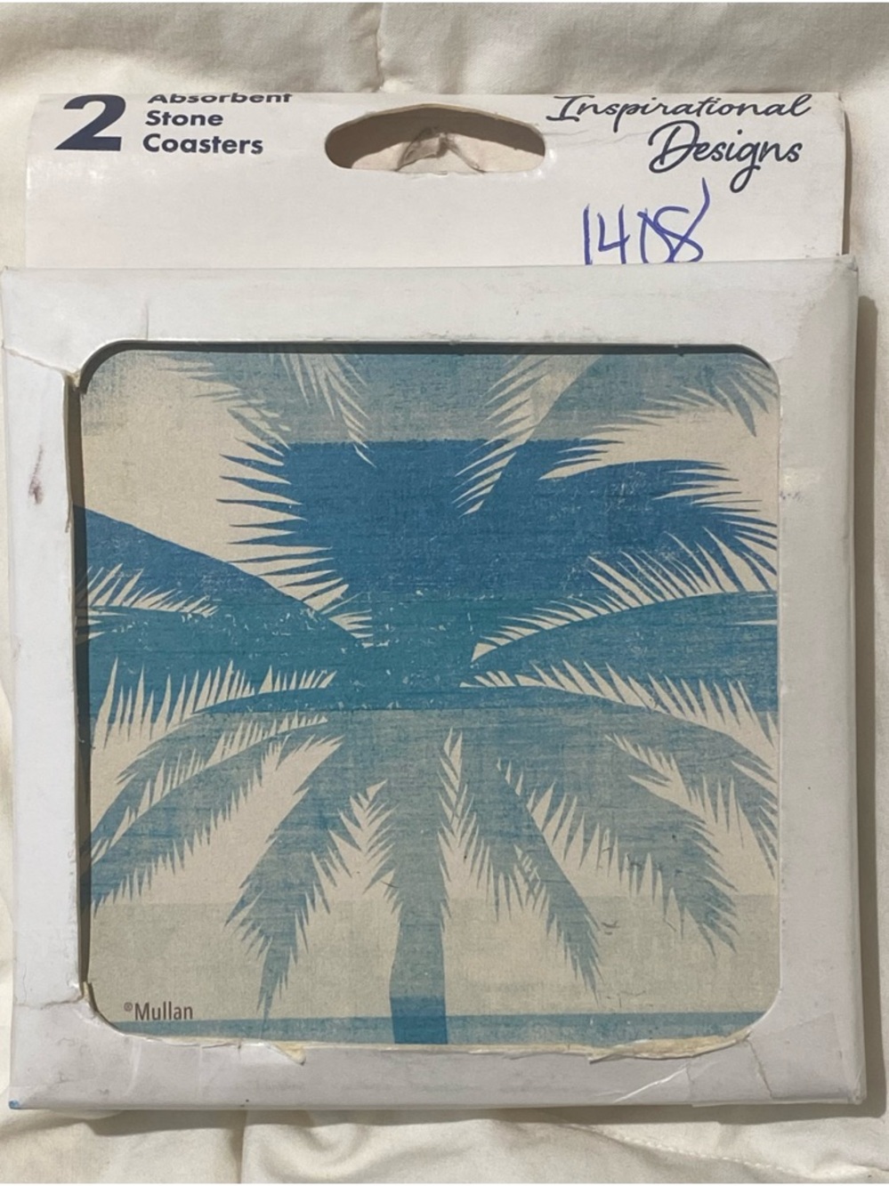 International Designs Stone Palm Tree Coasters Coastal Decor 2pc